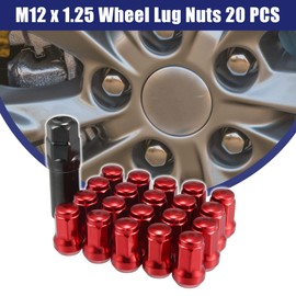 X AUTOHAUX M12x1.25 Car Wheel Heptagon Lug Nut Acorn Cone Seat Closed End Bulge Acorn 32mm Screws with Socket Key - Pack of 21 Red