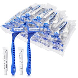 (100 Pack) Kheoxusa 3 Blade Disposable Razor,Three Blade Disposable Razors,Triple Blade Disposable Razors,Disposable Razors Individually Wrapped,Disposable Razors for Hotel, Airbnb,Homeless-Grey Blue