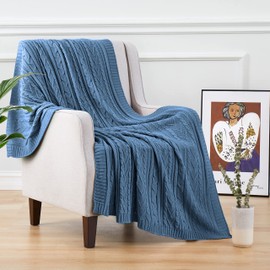 Aormenzy Dusty Blue Cable Knit Throw Blanket Oversized 60" x 80" Super Soft Comfy Knitted Blanket for Couch Bed Sofa, Twin Size