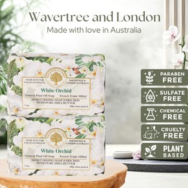 Wavertree & London White Orchid Scented Natural Soap (2 Bars), 7oz Moisturizing French Triple Milled Soap Bars enriched with shea butter - Pure Plant Based Bath & Body Bars for All Skin Types