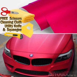 AUTOGOODY 240"x60" Satin Matte Chrome Metallic Red Vinyl Film Wrap Bubble Free 20ft x 5ft