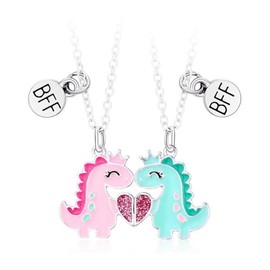DOYYCA Best Friend Necklace Gifts Friendship Necklace Magnetic Matching Heart Unicorn Dolphin BFF Necklace for 2 (Dino Silver)