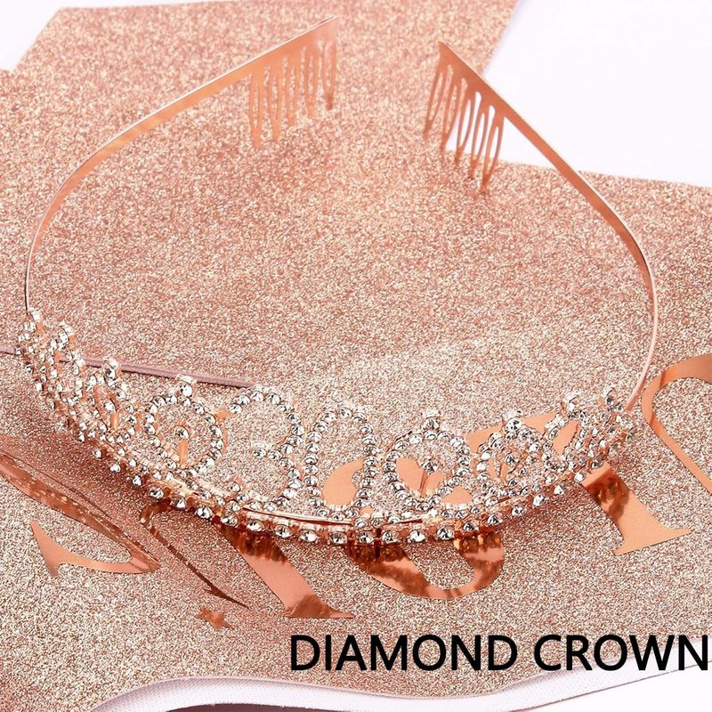 30th Birthday Sash, Gold Happy Birthday Girl Sash and Crown