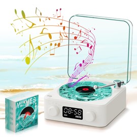 The Waves Vinyl Player, Portable Waves Vinyl Speaker with RGB Ambient Lighting, 5 W 1500 mAh Vinyl Record Player Retro with White Noise, Bluetooth, TF, AUX Mode (Light Green)