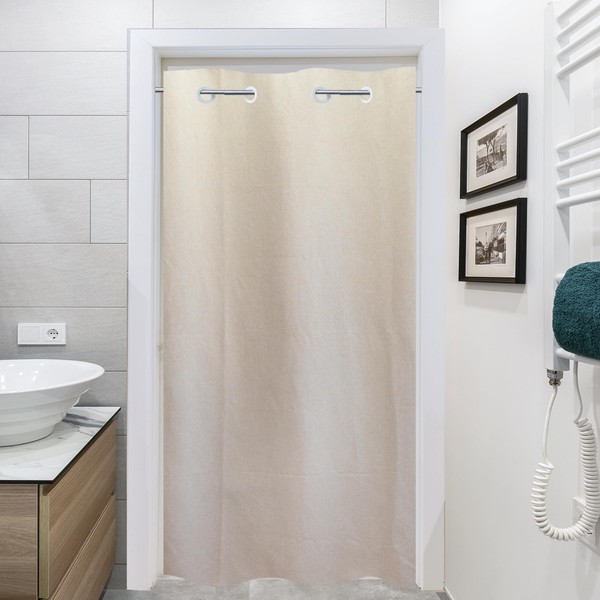 YISURE No Hook Stall 36x84”Shower Curtain, Beige Linen Style, Heavy