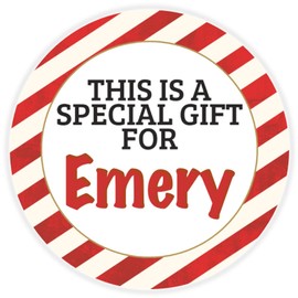 This is a Gift for Emery - 100 Pack Circle Stickers 3 Inch - Candy Cane Merry Christmas Gift Tag Present Tree Holiday Custom Name Santa Claus