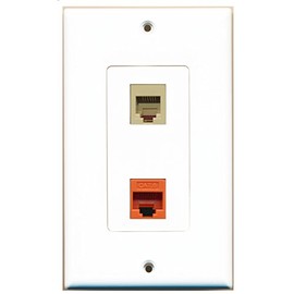 RiteAV 1 Port Phone Beige 1 Port Cat6 Ethernet Orange Wall Plate Oversized Jumbo MIDI