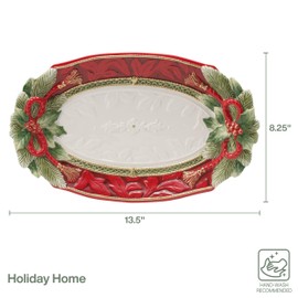 Fitz and Floyd Holiday Home Poinsettia Trim Serving Platter, 13.5 inch, Red