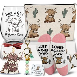 Vagafilla Just A Girl Who Loves Highland Cows Funny Highland Cow Wine Glass Gifts Set for Women Cow Lovers, 6 Pieces Highland Cow Sets Gift Box for Women Mom Sister