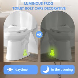 MENNTY Glow in The Dark Frog Toilet Bolt Covers – Decorative Toilet Bolt Caps for Bathroom Floor, Meditating Frog Design, Easy Installation, Fits Most Toilet Bolts, Set of 2 (Green)