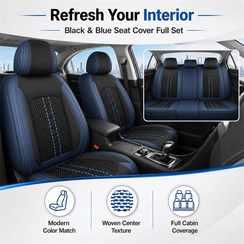 SecosAutoparts 5-Seat Car Seat Covers Full Set Microfiber Leather Waterproof