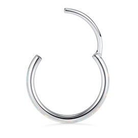 GAGABODY 7mm Septum Clicker Silver Cartilage Earring Hoop 20g Nose Rings 20 Gauge Helix Hoop Earring White Opal Daith Earrings Tragus Earring Surgical Steel Small Hoop Earrings 7mm Seamless Nose Hoop