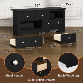 Flamaker Dresser for Bedroom, 5 Drawer Dresser, Wood Dressers, Wide Chest of Drawer, Storage Drawers, Storage Organizer for Closet, Hallway (Black)