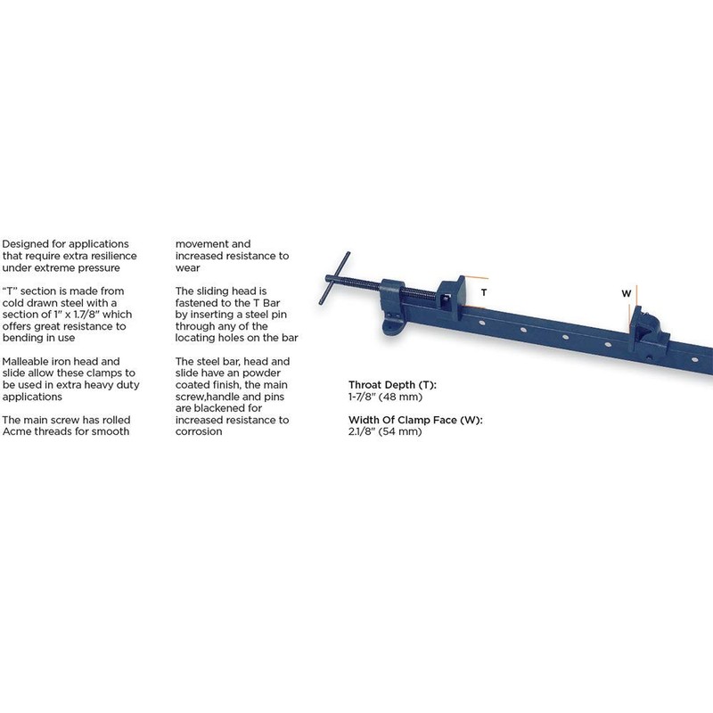 Groz 48-inch T-Bar Woodworking Clamp | Heavy Duty | Malleable