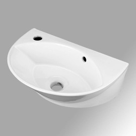 Renovators Supply Manufacturing Tahoe Small Wall Mount Bathroom Sink 17.75 Inches White Ceramic Arc Wall Hung Vessel Floating Sink With Overflow And Single Faucet Hole