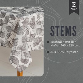 ESSEX - Stems Tablecloth 145 x 220 cm, 100% Polyester, Washable, Leaf Design, Grey
