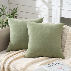 GAWAMAY Decorative Square Throw Pillow Covers 22x22 Inch set of 2, Super Soft Chenille Farmhouse Fall Pillowcase for Living Room Bedroom Sofa Couch Cushion Cover Fundas Para Cojines Sage Green 55x55cm