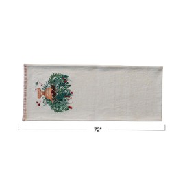 Creative Co-Op Cotton Canvas Printed Table Runner with Hand-Embroidered Flowers, Multicolor