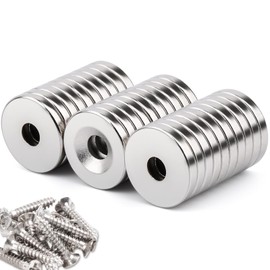 18 x 3 mm Strong Large Magnets with Hole, 5 mm Aperture 5 mm, Pack of 30 Neodymium Magnets with Screws, Small Strong Magnets for Screwing on, Round Magnet with Screws for Magnetic Board, Warehouse,