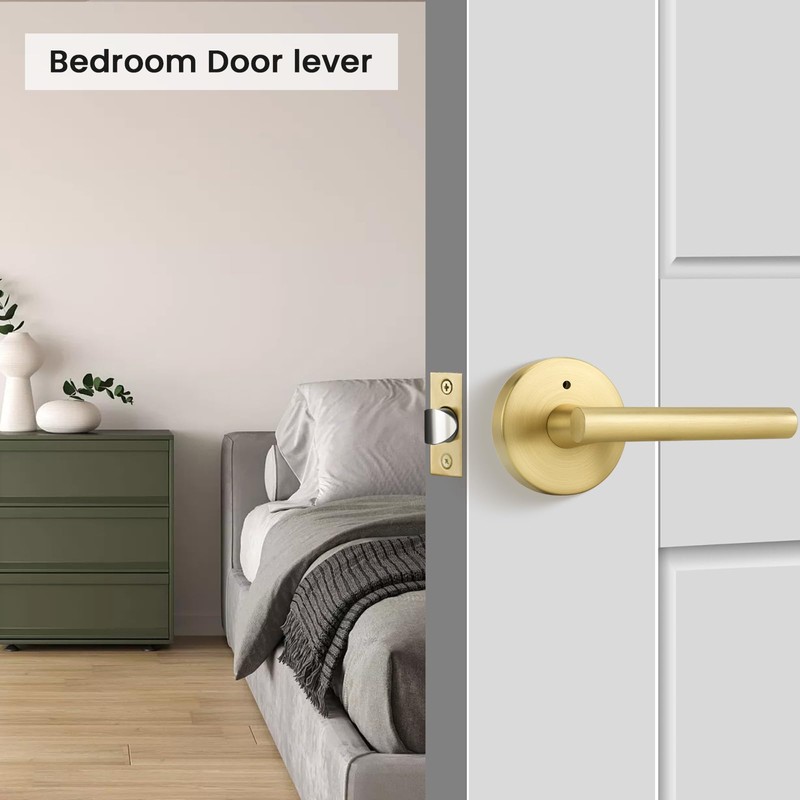 Goldenwarm 1 Pack Gold Door Handles Interior, Brushed Gold Privacy