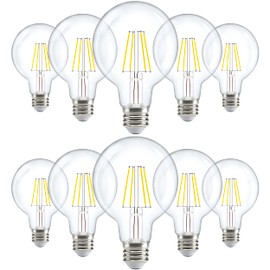 Sunco 10 Pack G25 LED Light Bulbs, Filament Edison Globe, Vanity Lighting Bulb for Bathroom Bedroom, 500 LM, 5W (60W Equivalent), 4000K Cool White, Dimmable, E26 Base, Clear UL