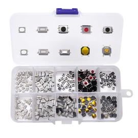 VooGenzek Pack of 250 Tactile Push Button Switch Micro Switch Tactile Button Assortment Kit, 10 Value Health Gear Micro Button Switches for Car Remote Control Button, with Plastic Box