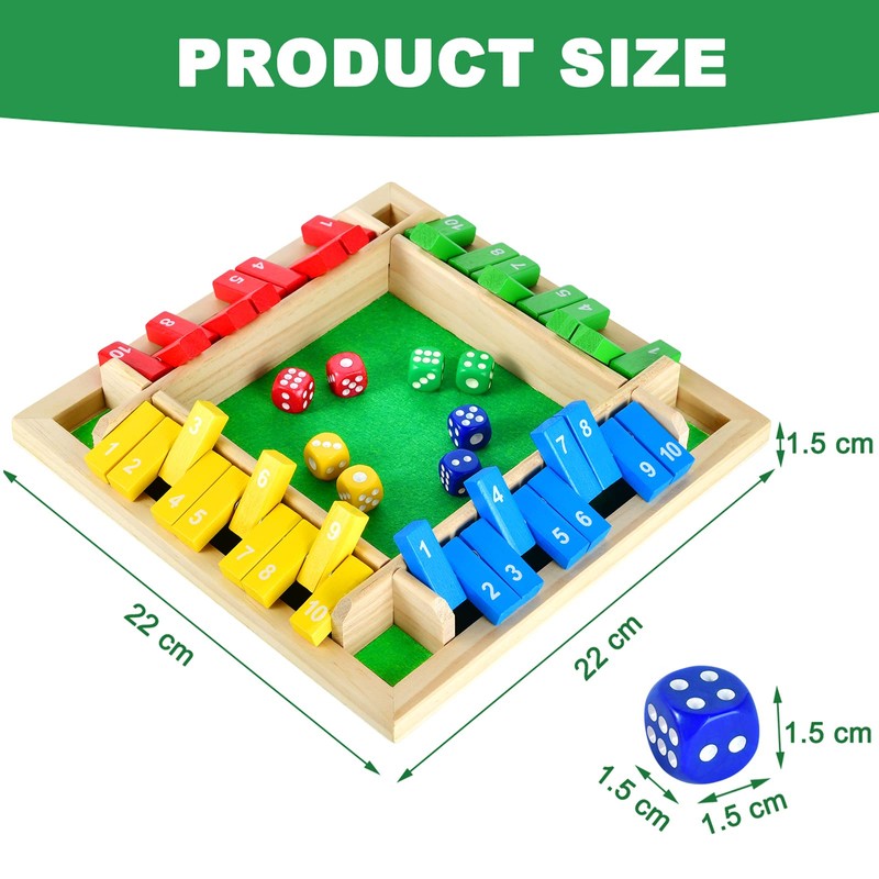 Wooden Shut The Box Dice Game, 4 Players Classic Board