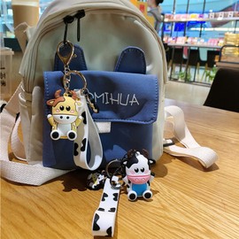 ZHSH Cute 3D Cow Backpack Decorations Keychain for Girls Car Key Bracelet, a