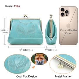 Contacts Kiss Clap Leather Purse for Women Vintage Card Holder Small Cute Change Purse, blue, Vintage Style