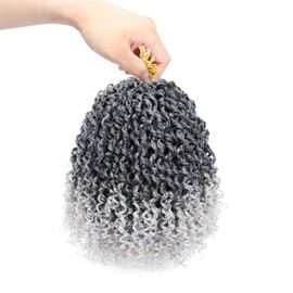 Yanky Twist Crochet Hair Pre Looped 8 Inch Ombre Grey Spring Twist Synthetic 7 Packs Mini Passion Twist Hair Extensions Curly Ends, 1B/Grey