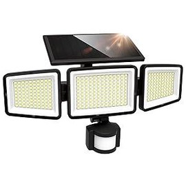 LUTEC UME Solar Outdoor Lights 302 LED 3000LM, IP65 Waterproof Motion Sensor Outdoor Lights, 3 Heads Solar Security Flood Lights 270 Wide Lighting Angle with 3 Modes for Garden Patio Yard - Quantity: 4 pack