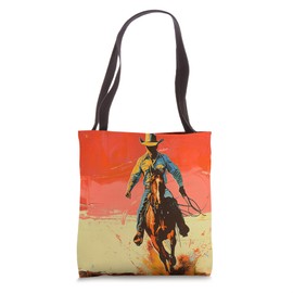 Retro Vintage 1950s Western Ranch Cowboy Hat Desert Art Tote Bag