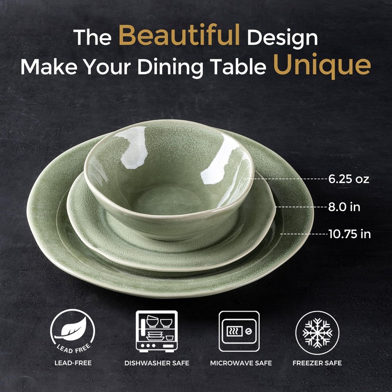 AmorArc Ceramic Dinnerware Sets, Handmade Stoneware Reactive Glaze Plates and