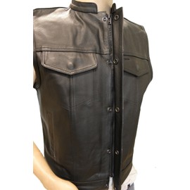 Men's Riders Son of Anarchy Black Leather Vest 2 Gun Pocket Zip SNAP Single Back(64)