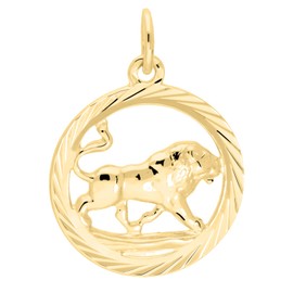 MyGold Zodiac Sign Pendant (Without Chain) Yellow Gold 333 Gold (8 Carat) Diameter 15 mm Round Star Sign Horoscope Constellation Pendant Gavno MOD-04433, 8 Carat (333) Yellow Gold, Lion