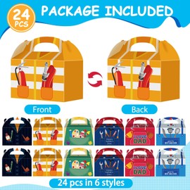 QOUBAI 24pcs Father's Day Gift Boxes Best Dad Paper Treat Boxes Happy Father’s Day Party Favors Box with Handle Decorations I Love Dad Candy Goodie Bags Party Supplies for Men Papa Grandpa(6 Styles)