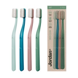 Jordan ® | Green Clean Manual Toothbrush | Award Winning Sustainable Toothbrush Made from Recycled Materials | Eco-Friendly | Scandinavian Design | Soft Bristles | Mixed Colour | Pack 4 Units