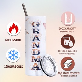 Rmeosye Gifts for Grandma, Grandma's Birthday Gifts from Granddaughter Grandson, 20oz Grandmother Stainless Steel Tumbler, Mother's Day Christmas Grandparents Day Presents (GRANDMA)