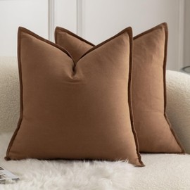 Mandioo Pack of 2 Neutral cotton Cushion Covers 60x60 cm 24x24 inch Solid Decorative Couch Throw Pillowcase Boho Farmhouse Home Decor for Sofa Living Room Bed Bedroom Brown