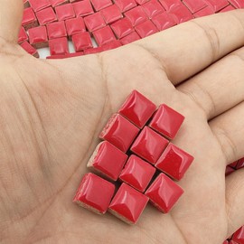 500PCS / 1.1LB Square Ceramic Mosaic Tiles, 0.4 x 0.4 inch Handmade Making Creative Micro Mosaic Tiles for DIY Art and Home Decorations (Red)