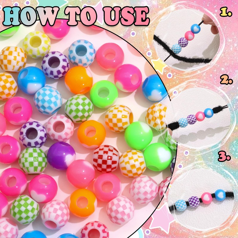 60PCS Coloful Hair Beads Heart Bead Dreadlock Jewelry Multi Colors