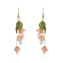 Solighter Bell Orchid Flower Pearl Dangle Earrings for Women Cute Bell Flower Leaf Tassel Earrings Wedding Jewelry (Orange)