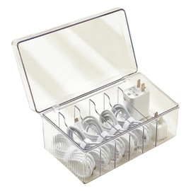 AgentMoon 2 Pieces High Clear Acrylic Data Cable Organizer Box with Lid and 60 inches Cuttable Magic Lashing Straps Each.Fine Transparent Polished Edges and Corners.(2PCS)