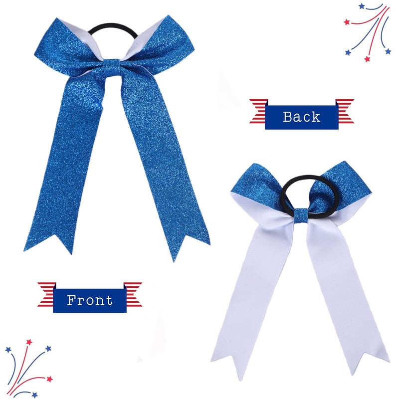 Long Tail Glitter Cheer Bows 16 PCS Collegiate Style Cheer