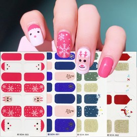 Christmas Gel Nail Strips Self-Adhesive Christmas Tree Snowman Nail Polish Stickers Santa Claus Gel Nail Stickers Glitter Elk Snowflake Nail Wraps Nail Polish Strips for Women Girls Nail Art 6 Sheets