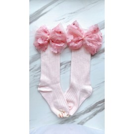 FASHION YO 2 Pairs Toddlers Baby Girls Kids Tutu Flower Pearl Bows Party Costume cotton Knee High Socks Newborn Infant (Set03 M)