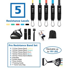 Resistance Bands Fitness Bands Set Sports Resistance Fitness Bands Expander Exercise Band with 5 Fitness Bands Expander Tube Bands, Door Anchor, Handles, Foot Straps for Strength Training