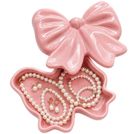 Afarnook Pink Bow Shaped Jewelry Ceramic Box Coquette Bow Ceramic Jewelry Dish Tray Organizer Storage Ring Holder for Room Decor Trinket Box Wedding Bridesmaid Gift for Her Women