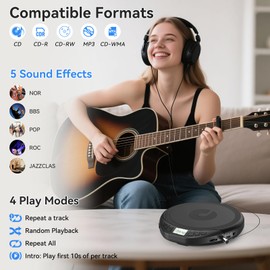 Gueray Portable CD Player with Earphones,CD Discman for Car Home with Anti-Skip Shockproof Protection,Personal Discman CD Music Player with LCD Display Support PROG Memory Function