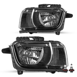 JSBOYAT Halogen Headlight Assembly Replacement for Chevy Camaro 2010 2011 2012 2013 Factory Style Bulbs Included Driver and Passenger Side, Black Housing with Clear Reflector
